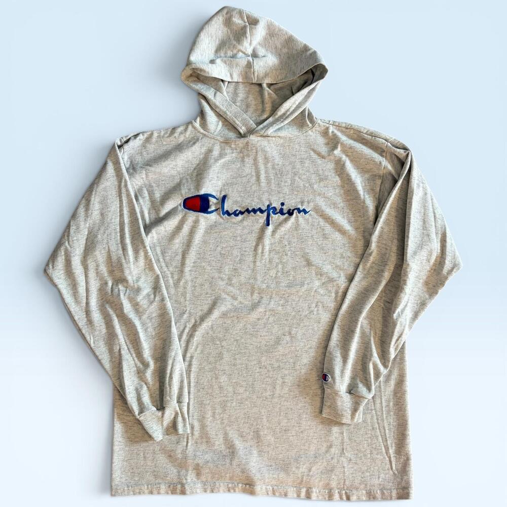 Vintage Champion Hoodie Sweatshirt Mens Medium Gray Jersey Pullover Logo USA